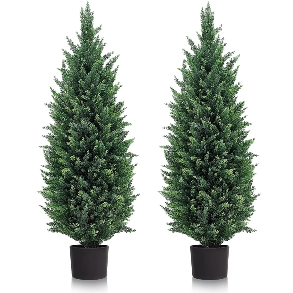 Artificial Cedar Tree 3ft UV Rated Topiary Plants – 2 Pack Outdoor — close-up detail of design and finish