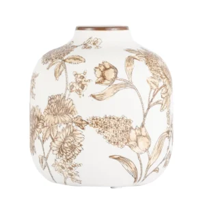 Artisan-Style Brown Floral Ceramic Vase – Hand-Painted Decor