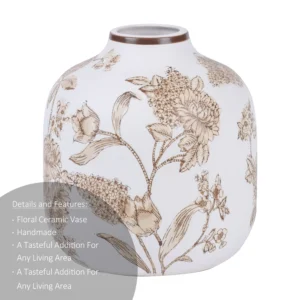 Artisan-Style Brown Floral Ceramic Vase – Hand-Painted Decor
