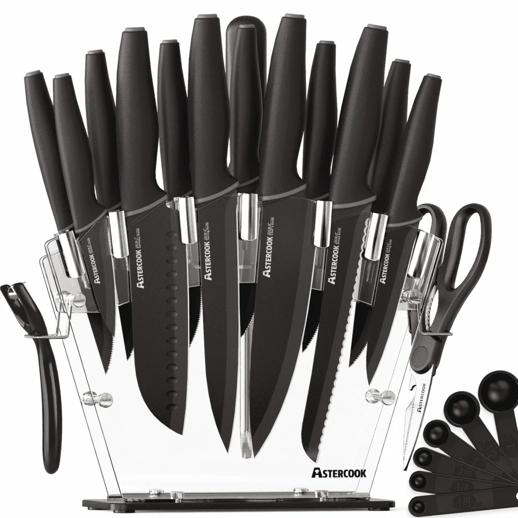 Astercook 17-Piece Kitchen Knife Set – Essential Block & Sharpener — close-up detail of design and finish