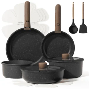 Astercook 20 Piece Ceramic Pots Pans Set Non Stick Cookware Set Detachable Handle Oven Safe Induction Ready Stackable RV Kitchen Cooking Set Removabl