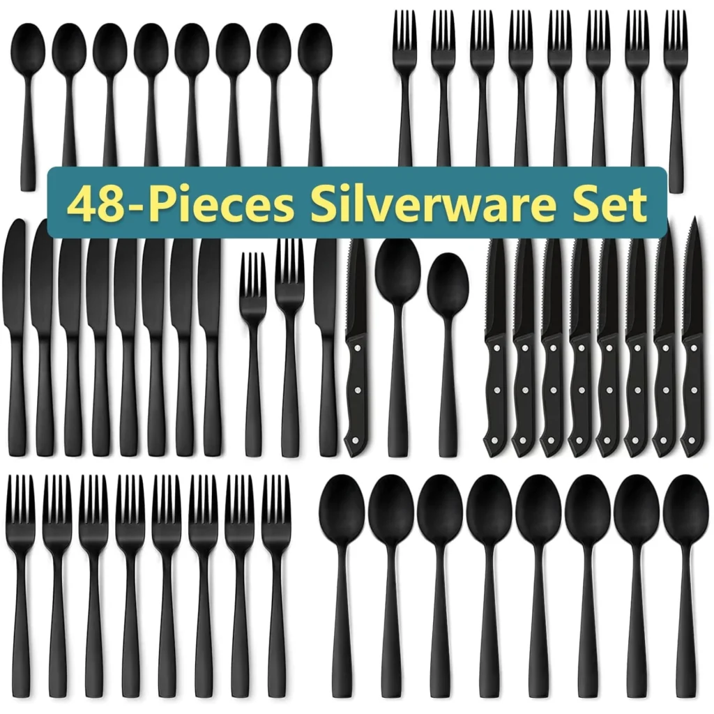 Astercook 25-Piece Black Silverware Set – Stainless Steel Flatware β alternate angle showing full product