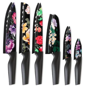 Astercook 6 Piece Flower Kitchen Knife Set German High Carbon Stainless Steel Knives Sets 6 Blade Guards Dishwasher Safe Perfect Gifts Kitchen
