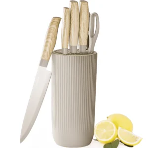 Astercook 6 Piece Knife Set Khaki Knives Blcok Sets Kitchen Dishwasher Safe Stainless Steel Chef Knife Set Healthy Anti Rust Coating Perfect Holiday