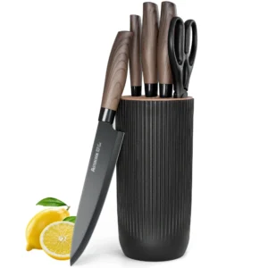 Astercook 6 Piece Knife Set Khaki Knives Blcok Sets Kitchen Dishwasher Safe Stainless Steel Chef Knife Set Healthy Anti Rust Coating Perfect Holiday