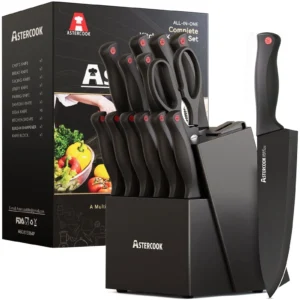 Astercook Kitchen Knife Set with Cover 12 Pcs Paisley Pattern German Stainless Steel Dishwasher Safe