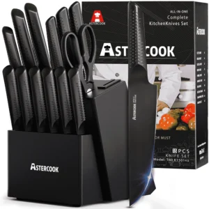 Astercook Knife Set with Sharpener Block 15 Piece