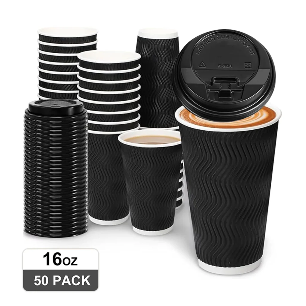 Baalaka Insulated Ripple Double Walled Disposable Paper Cups 16oz 50 Count