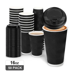 Baalaka Insulated Ripple Double Walled Disposable Paper Cups 16oz 50 Count