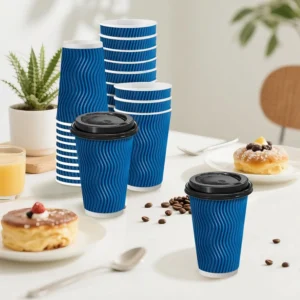 Baalaka Insulated Ripple Double Walled Disposable Paper Cups 16oz 50 Count
