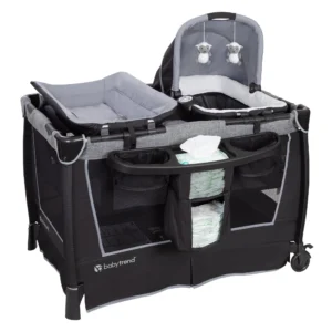Baby Trend Simply Smart Nursery Center Playard with Bassinet and Travel Bag Whisper Grey