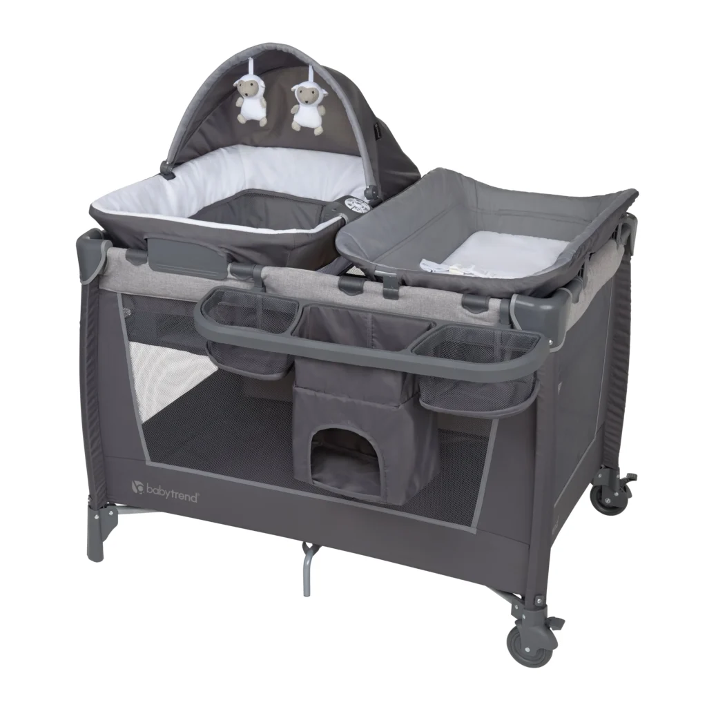 Baby Trend Simply Smart Nursery Center Playard with Bassinet and Travel Bag Whisper Grey