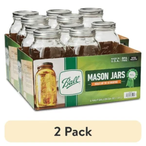 Ball Glass Mason Jar W Lid Band Wide Mouth 64 Ounces 6 Count