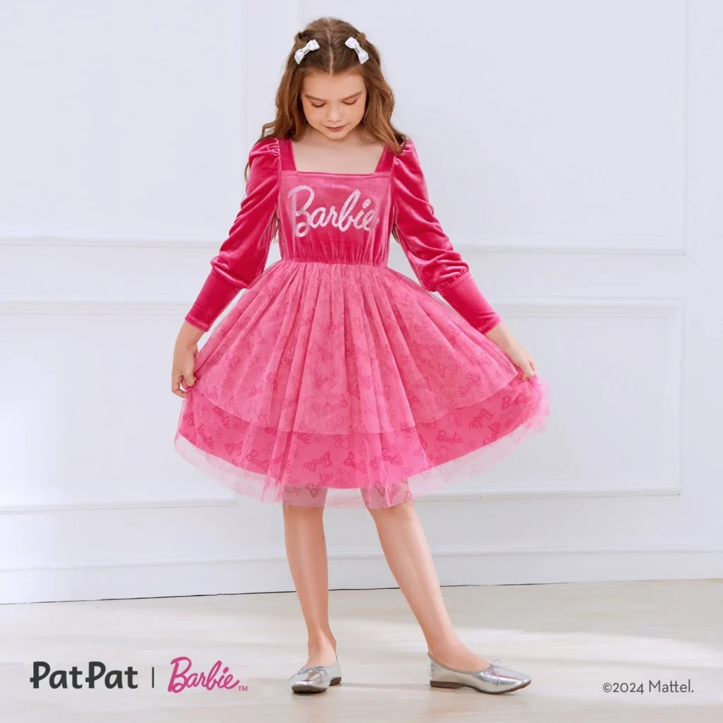 Barbie Kid Girls Tutu Dress Glitter Letter Graphic Long Sleeves Mesh Fairy Dress Sizes 6 12