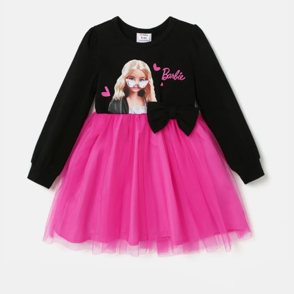Barbie Girls’ Glitter Tutu Dress – Long Sleeve Mesh Fairy Style — alternate angle showing full product
