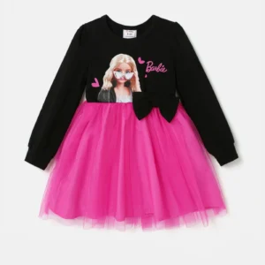 Barbie Kid Girls Tutu Dress Glitter Letter Graphic Long Sleeves Mesh Fairy Dress Sizes 6 12