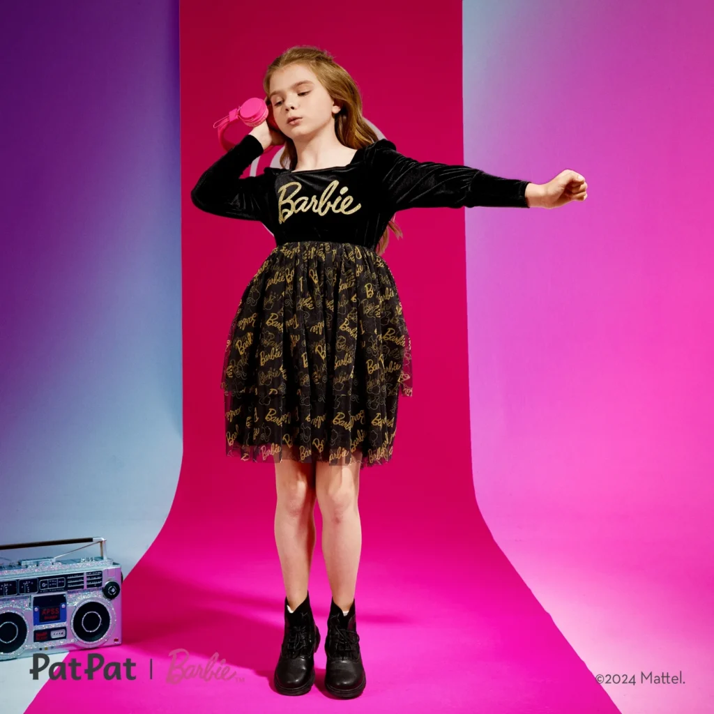Barbie Girls’ Glitter Tutu Dress – Long Sleeve Mesh Fairy Style — close-up detail of design and finish