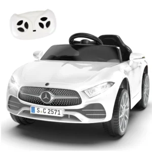 BCARORUR Licensed Benz CLS 350 12V Electric Ride Toys Parent Remote Control Spring Suspension Power Car Wheels Bluetooth Music LED Lights Kids Orange