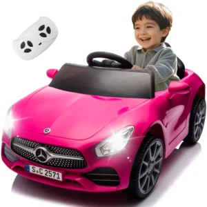 BCARORUR Licensed Benz CLS 350 12V Electric Ride Toys Parent Remote Control Spring Suspension Power Car Wheels Bluetooth Music LED Lights Kids Orange
