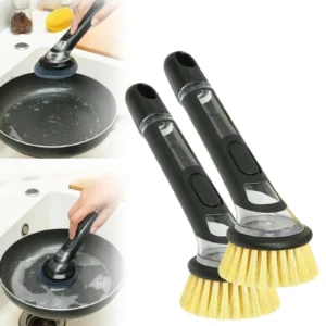 BCOOSS Dish Brush with Soap Dispenser Kitchen Scrubber Set for Cleaning Pot Pan Sink with 3 Replaceable Brush Heads and 1 Holder Green