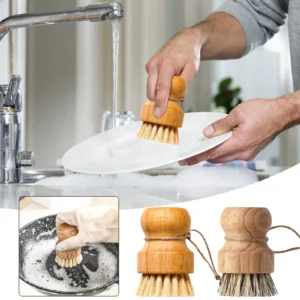 BCOOSS Dish Brush with Soap Dispenser Kitchen Scrubber Set for Cleaning Pot Pan Sink with 3 Replaceable Brush Heads and 1 Holder Green