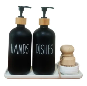 BCOOSS Dish Brush with Soap Dispenser Kitchen Scrubber Set for Cleaning Pot Pan Sink with 3 Replaceable Brush Heads and 1 Holder Green