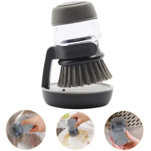 BCOOSS Dish Brush with Soap Dispenser Kitchen Scrubber Set for Cleaning Pot Pan Sink with 3 Replaceable Brush Heads and 1 Holder Green