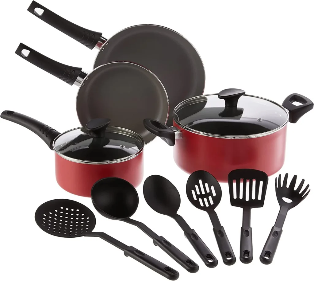 Beautiful Non Stick 12-Piece Cookware Set – Tomato Red β close-up detail of design and finish