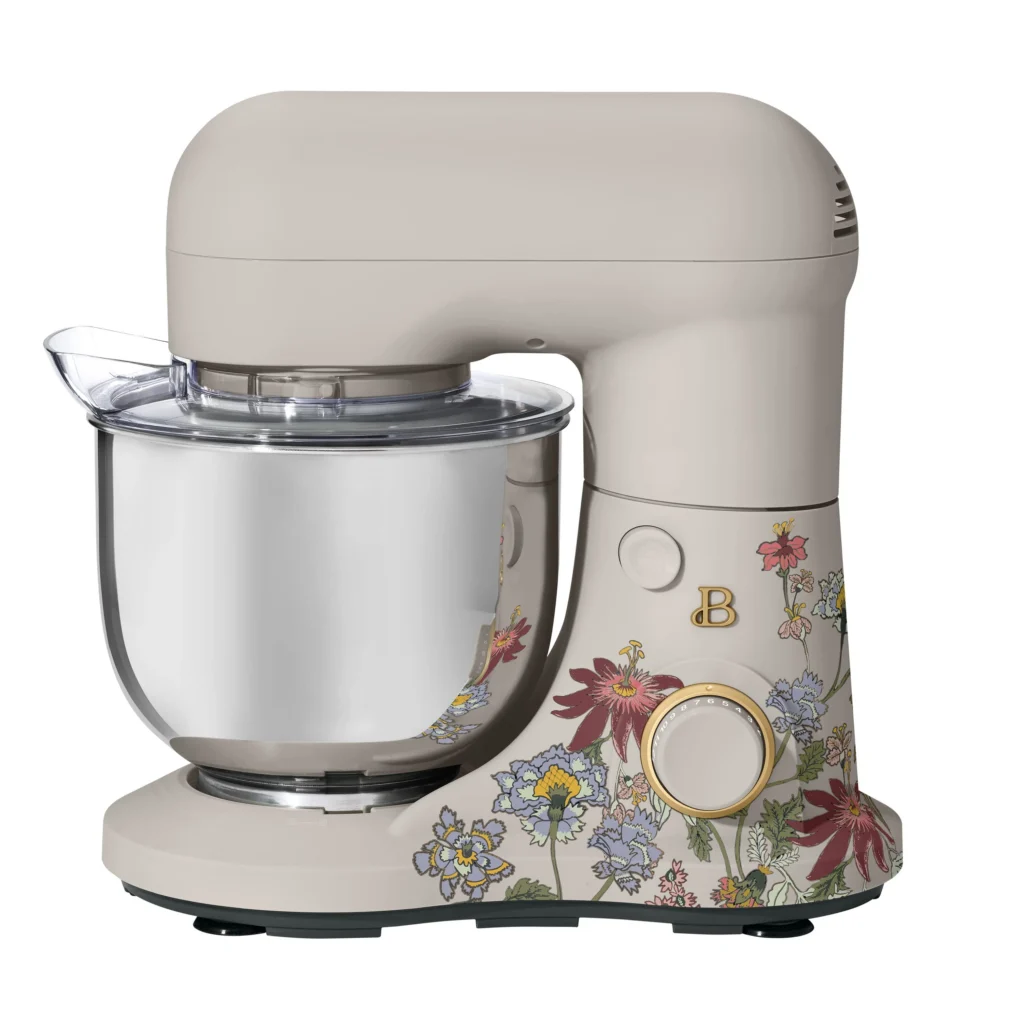 Beautiful 3 5 Qt Stand Mixer Wildflower Porcini with Flat Beater Dough Hook Balloon Whisk by Drew Barrymore 1