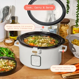 Beautiful 4 0 QT Prog Slow Cooker with Hinger Lid Thyme Green by Drew Barrymore