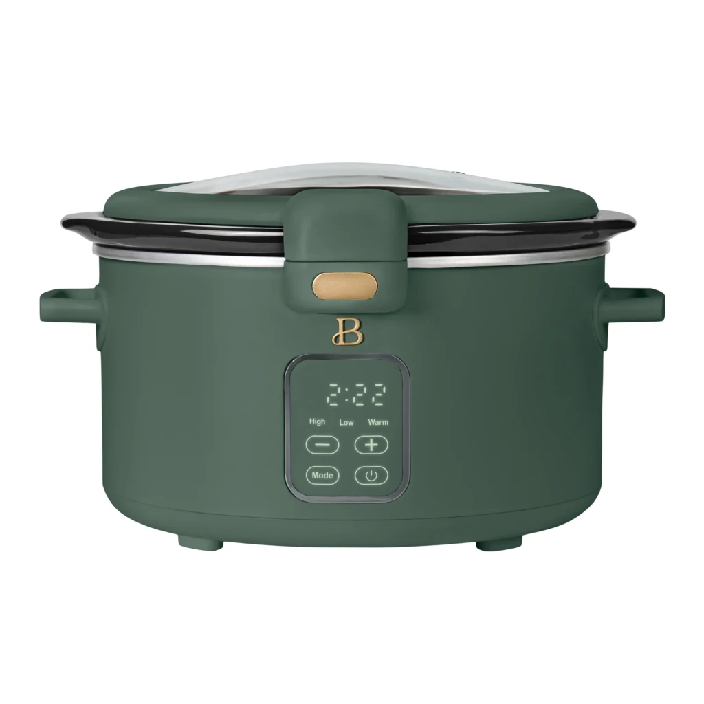 Beautiful 4 0 QT Prog Slow Cooker with Hinger Lid Thyme Green by Drew Barrymore