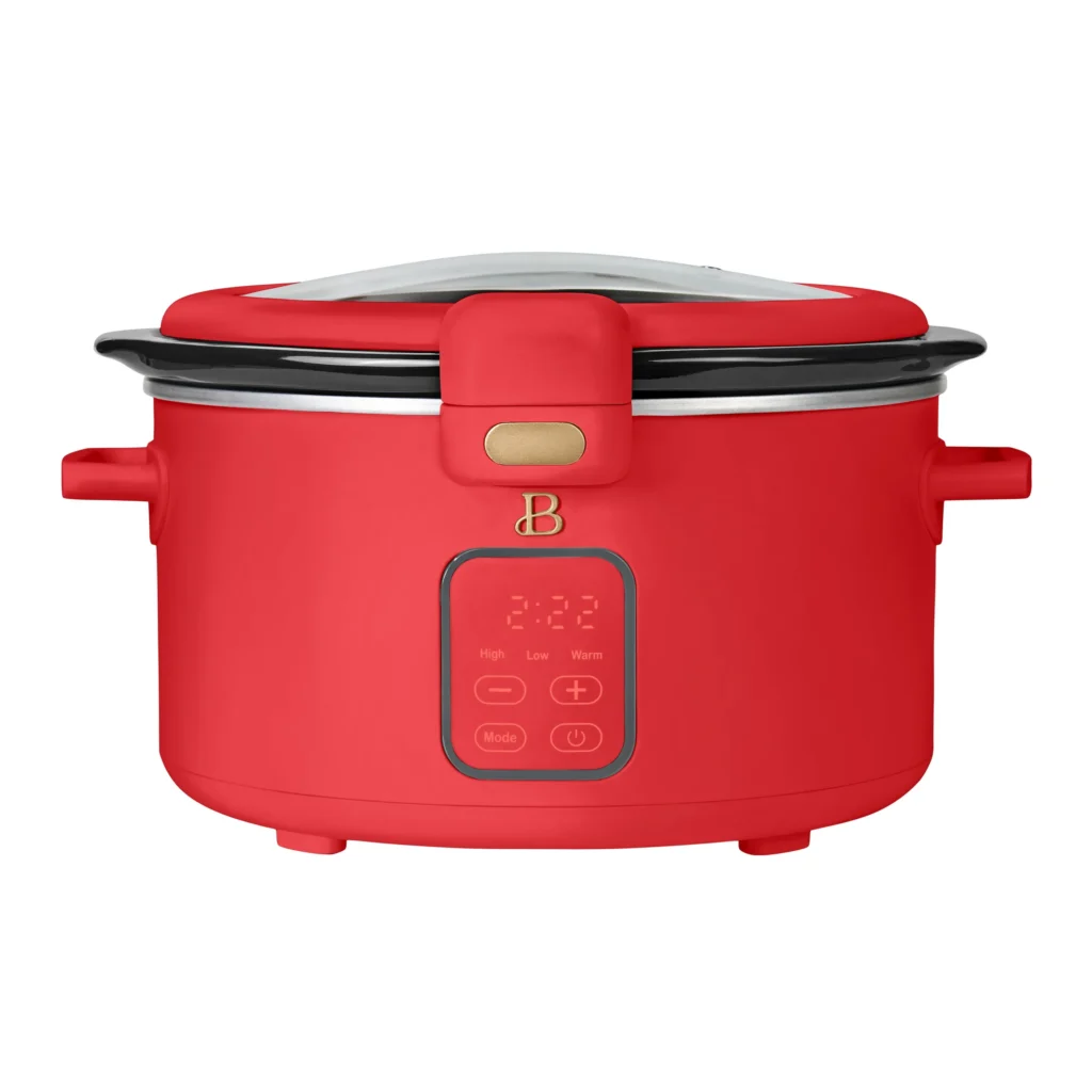 Beautiful 4 0 QT Prog Slow Cooker with Hinger Lid Tomato Red by Drew Barrymore 1