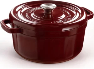 Beautiful 4 Quart Enameled Cast Iron Round Dutch Oven with petal design lid Lavender by Drew Barrymore