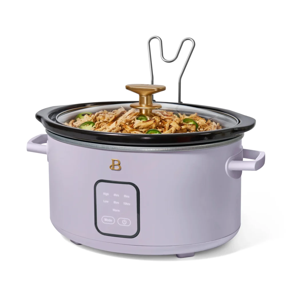 Beautiful 4Qt Touch Slow Cooker – Elegant White Icing Finish — close-up detail of design and finish