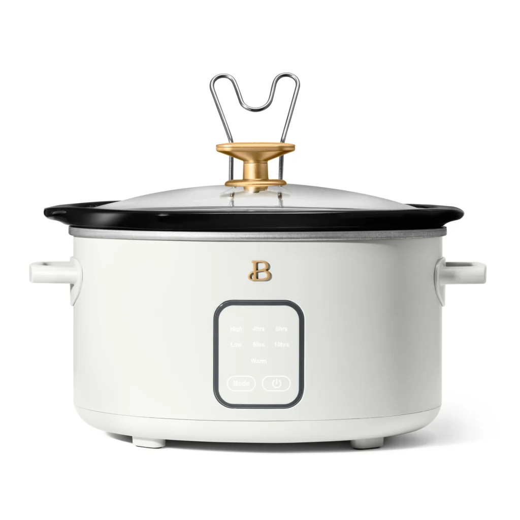 Beautiful 4Qt Slow Cooker with Touch Activated Display White Icing by Drew Barrymore
