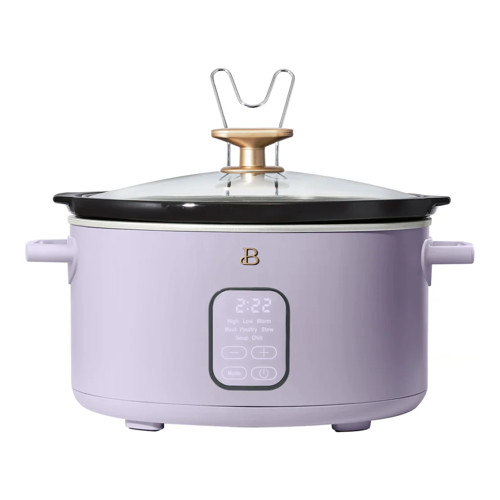Beautiful 6 QT Programmable Slow Cooker Wildflower White by Drew Barrymore — alternate angle showing full product