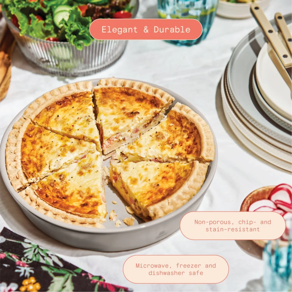 Beautiful Drew Barrymore 9″ Stoneware Pie Dish – Porcini Taupe β alternate angle showing full product