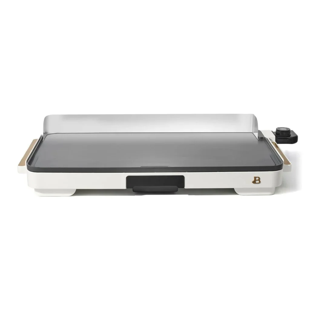 Beautiful XL 12×22 Non-Stick Electric Griddle – White Icing Finish β alternate angle showing full product