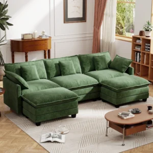 BedLuxury 111 5 Modular Sectional Sofa with Movable Ottomans U Shaped Cloud Couch for Living Room 3 Seat Grey