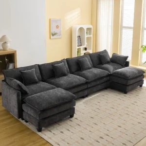 BedLuxury 111 5 Modular Sectional Sofa with Movable Ottomans U Shaped Cloud Couch for Living Room 3 Seat Grey