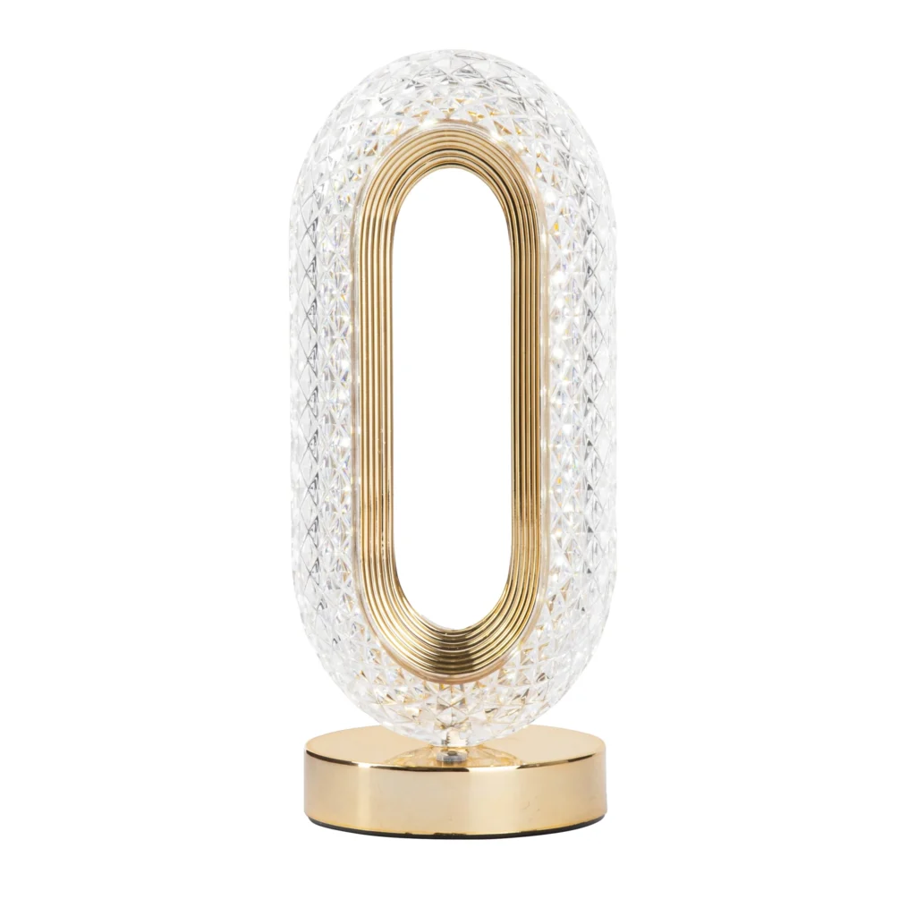 Bell and Howell Madison Table Lamp Small Cordless Touch LED Rechargeable Oval Ring Lamp for Bedside Desk Gold Base