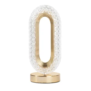 Bell and Howell Madison Table Lamp Small Cordless Touch LED Rechargeable Oval Ring Lamp for Bedside Desk Gold Base