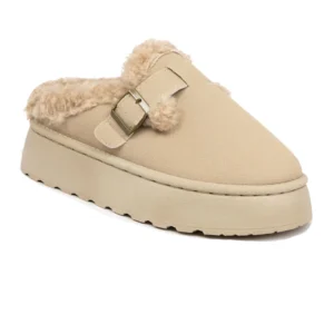 BERANMEY Fashionable Fall Winter Thick Soled Furry Slippers For Women Cozy Warm Cotton Booties Buckle Detail Stylish Insulated Indoor Outdoor Use