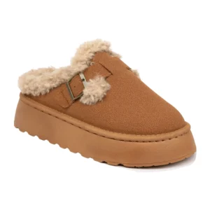 BERANMEY Fashionable Fall Winter Thick Soled Furry Slippers For Women Cozy Warm Cotton Booties Buckle Detail Stylish Insulated Indoor Outdoor Use