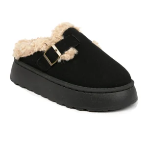 BERANMEY Fashionable Fall Winter Thick Soled Furry Slippers For Women Cozy Warm Cotton Booties Buckle Detail Stylish Insulated Indoor Outdoor Use