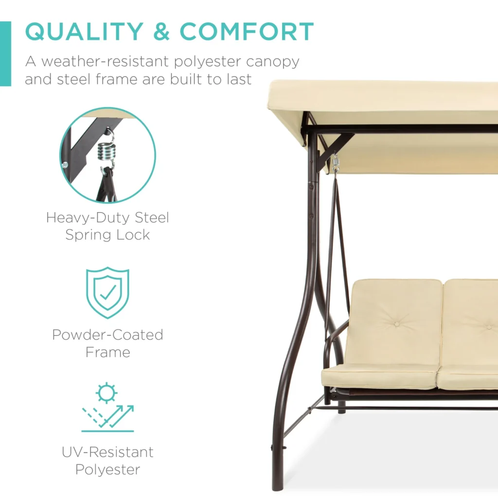 Best Choice Products 3-Seat Outdoor Canopy Swing Glider – Fog Gray β close-up detail of design and finish