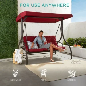 Best Choice Products 3 Seat Outdoor Converting Canopy Swing Glider Patio Hammock w Removable Cushions Fog Gray 1