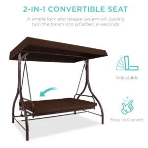 Best Choice Products 3 Seat Outdoor Converting Canopy Swing Glider Patio Hammock w Removable Cushions Fog Gray