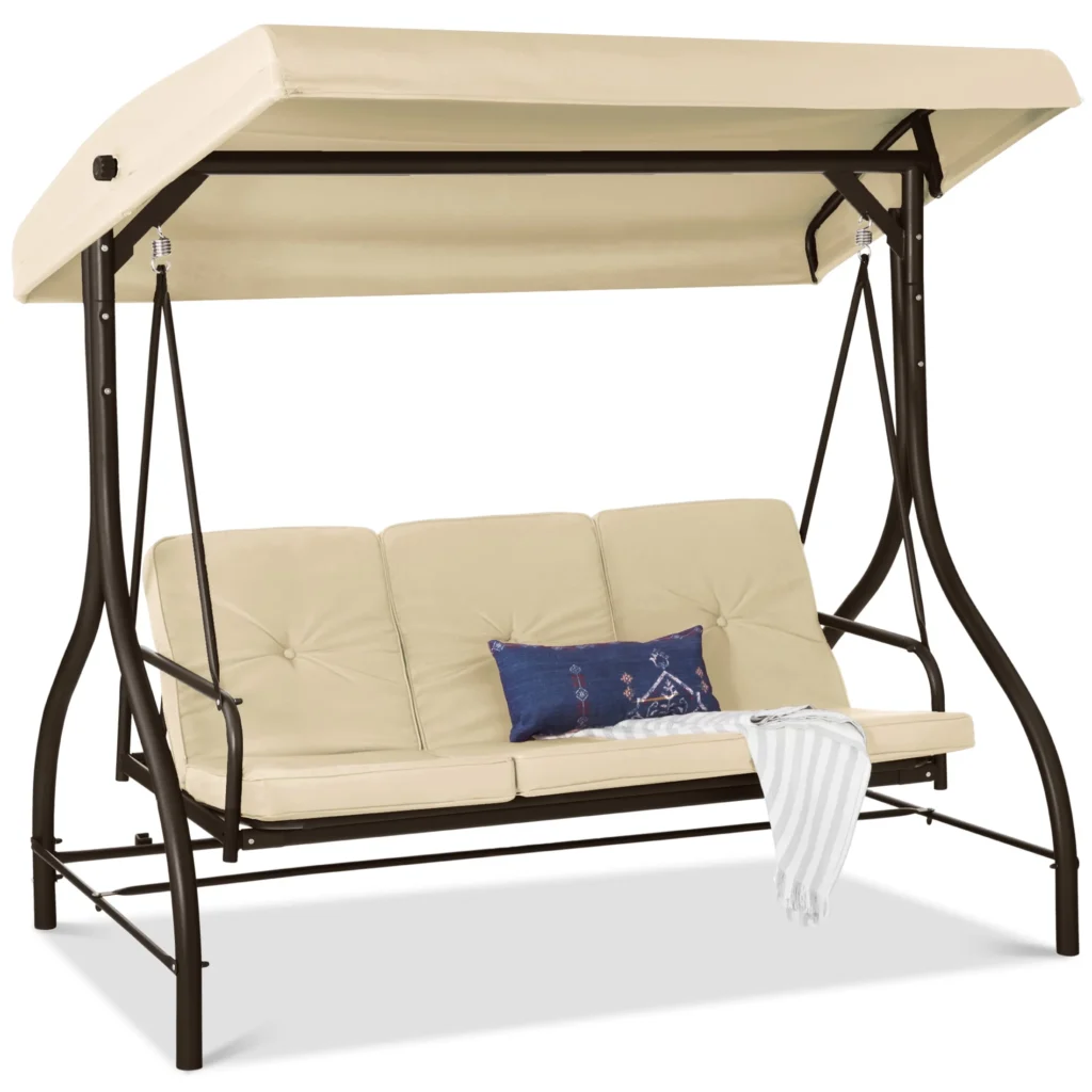Best Choice Products 3 Seat Outdoor Converting Canopy Swing Glider Patio Hammock w Removable Cushions Fog Gray