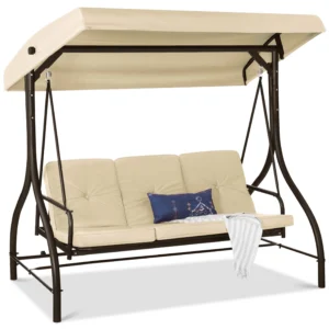 Best Choice Products 3 Seat Outdoor Converting Canopy Swing Glider Patio Hammock w Removable Cushions Fog Gray